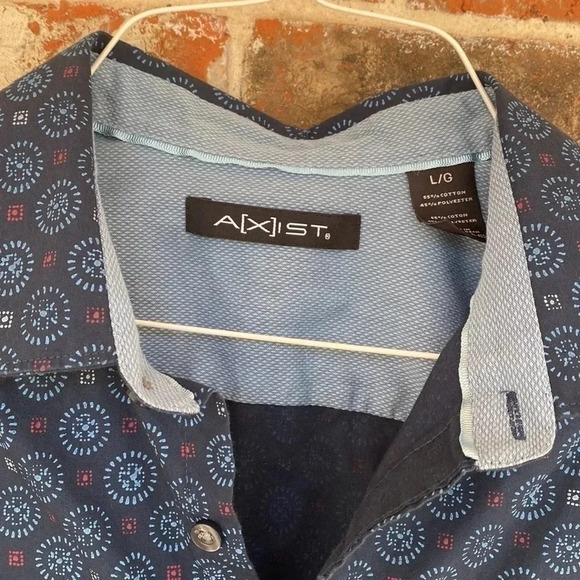 Axist Navy Blue Geometric Medallion Button Down Shirt - Picture 2 of 9